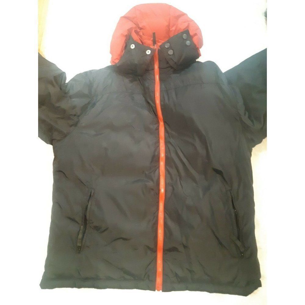 Vintage The Company Store Down Coat Jacket Puffer Reversible Black Red Sz Medium